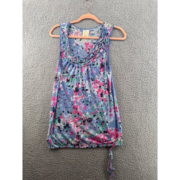 Ric Rac Sleeveless Floral Print Top With Ruffle Neckline  Size Medium - Picture 1 of 7